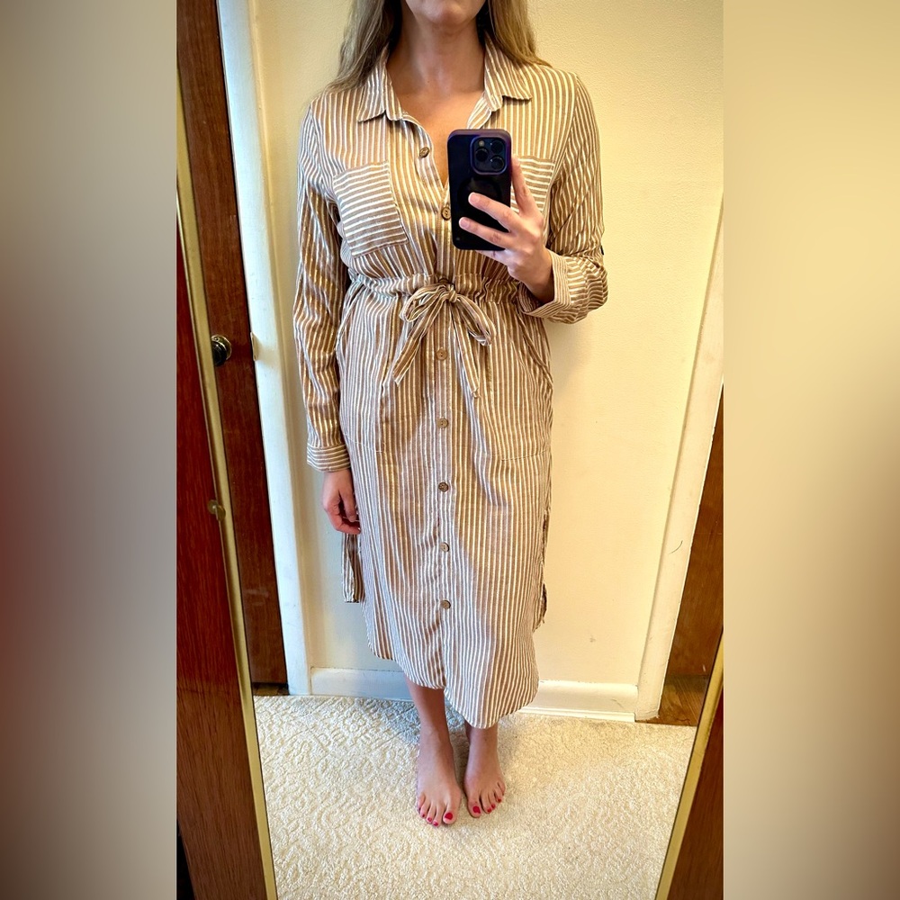 Metalic striped shirt dress